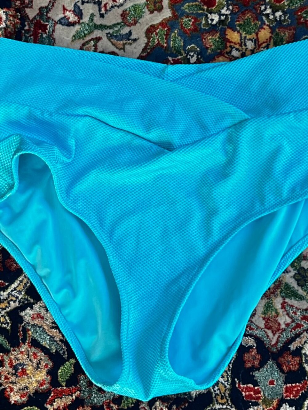 Bright blue Aerie high-waisted bikini bottom